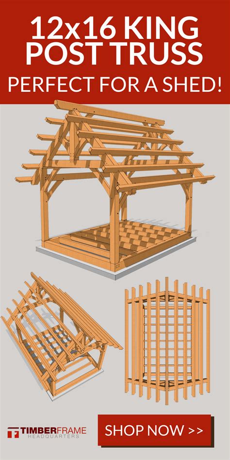 12×16 King Post Truss Plan Timber Frame Hq Timber Frame Tiny Cabin