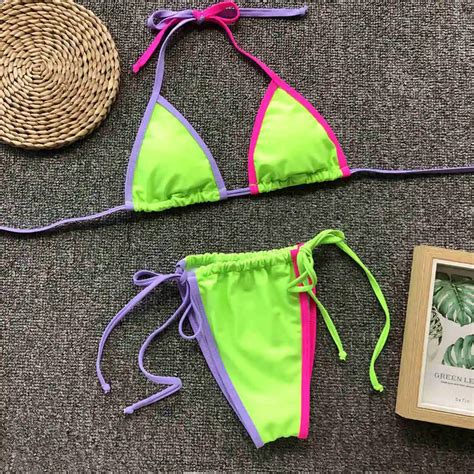 Neon Green String Tie Tiny Bikini Female Swimsuit Women Swimwear