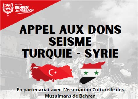 Appel aux dons séisme Turquie Syrie Behren Lès Forbach Moselle