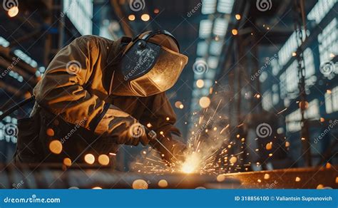 Industrial Welder Welding Fabricated Construction In Factory Welding