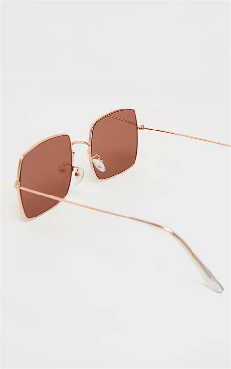 Rose Gold Tinted Lens Square Frame Sunglasses Rose Gold Sunglasses