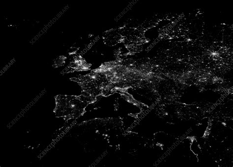 Europe at night, satellite image - Stock Image - C057/3955 - Science ...