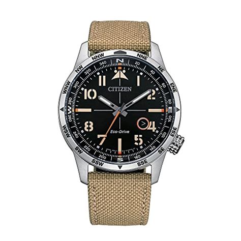 Citizen Mens Eco Drive Weekender Avion Field Watch In Stainless Steel With Khaki Nylon Strap