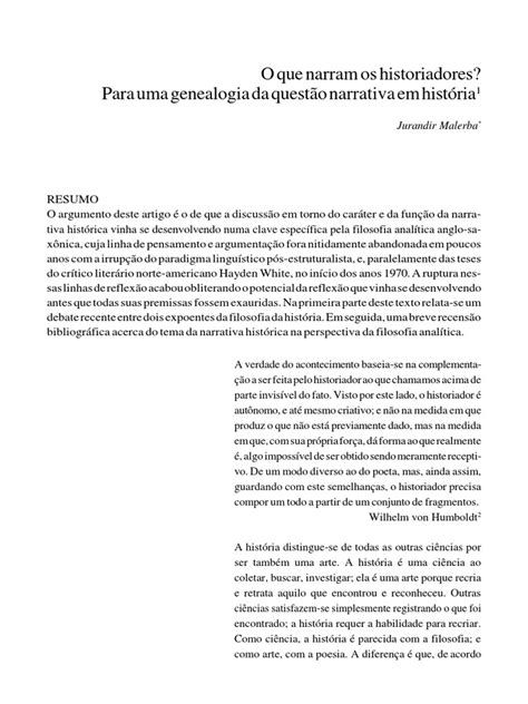 01 Jurandir Malerba O Que Narram Os Historiadores Pdf Teoria Science