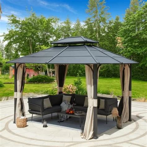 Yoleny 10 X 12 Gazebo With Metal Roof Double Roof Metal Gazebo With Anti Rust Coating Iron