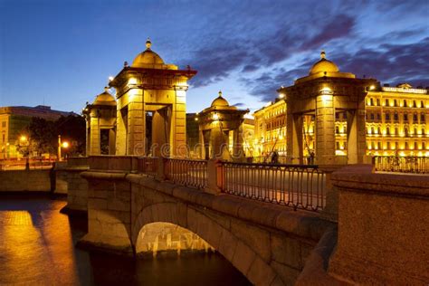 Ancient Lomonosov Bridge On The Fontanka River On A White Night Saint