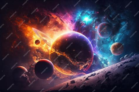 Fantástico Paisaje Espacial Con Planetas Y Constelaciones En Colores Brillantes Explosión