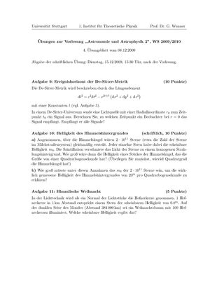 Übungen Übung 1 6 Zur Vorlesung Astronomie Und Astrophysik 1