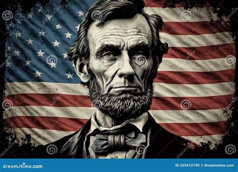 Abraham Lincoln And The American Flag Ai Generated Editorial Image