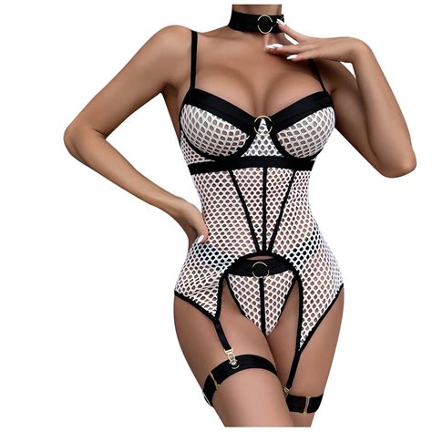 Penkiiy Womens Sexy Eyelash Fishnet Lingerie Set Chain Babydoll