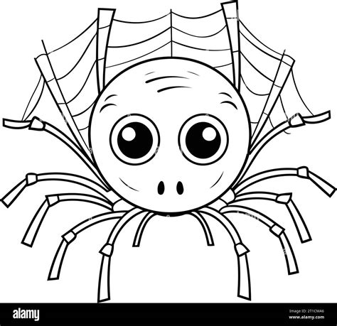 Spider coloring page for kids. Black and white illustration of spider ...