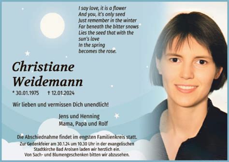 Traueranzeigen Von Christiane Weidemann Trauer Werra Rundschau De