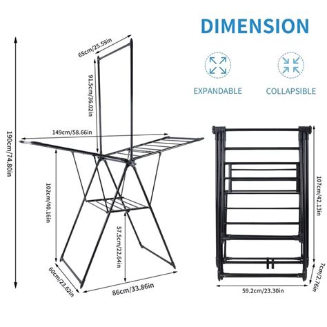 Clothes Airer Drying Rack Foldable With Height Adjustable Wings Laundry