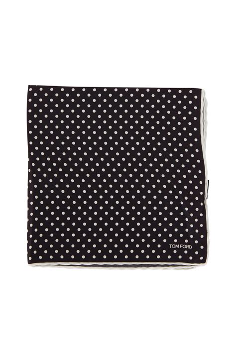 Tom Ford Black And White Polka Dot Silk Pocket Square