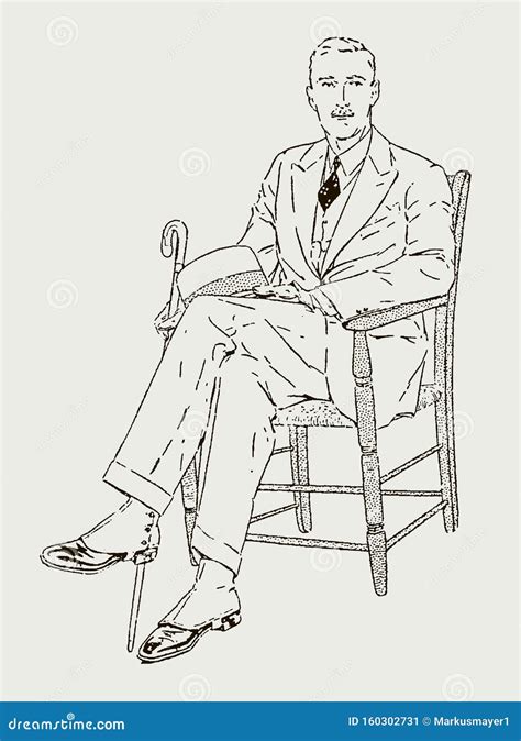 Historic Gentleman In A Suit And Tie Sitting On A Chair Wearing