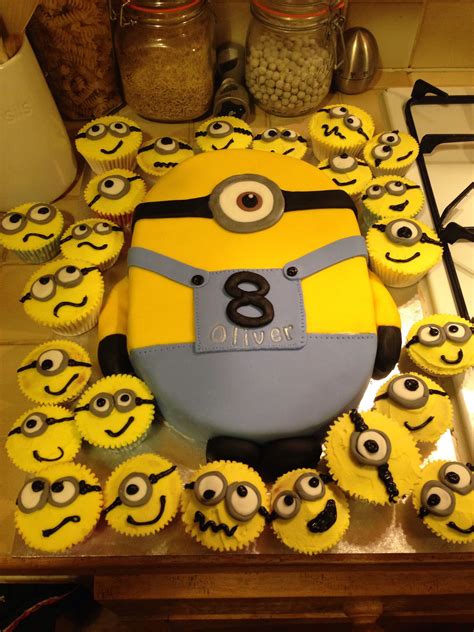 Minion Cake With Mini Minion Buns Perfect For 8 Year Old Birthday