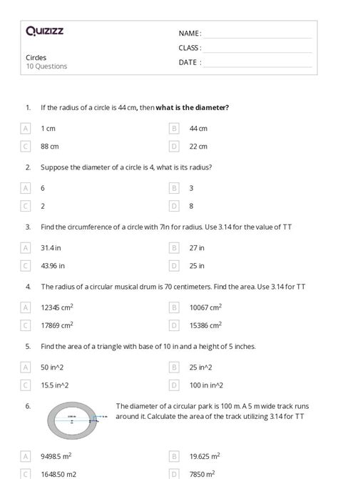 Circles Worksheets For Th Grade On Quizizz Free Printable