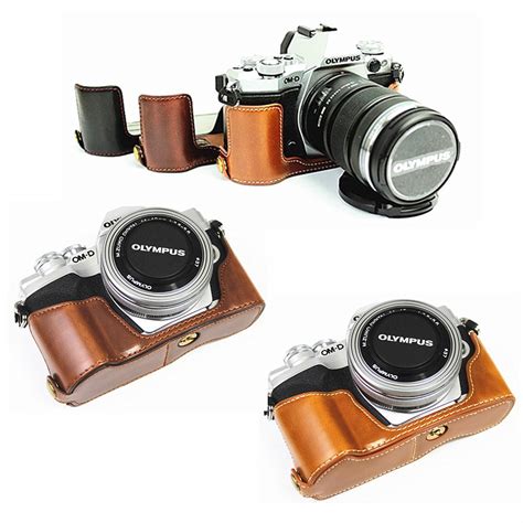 Retro Pu Leather Camera Bag Half Body Case For Olympus Pen F Em Em