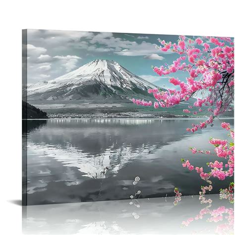 Nawypu Mount Fuji Wall Art Japanese Mountain Over Lake Photo Painting