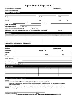 27 Printable Generic Application For Employment Forms And Templates