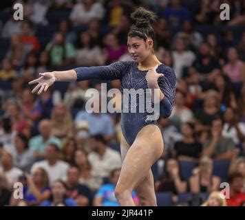 August 21, 2022: Kayla DiCello of Hill's Gym performs her floor routine ...