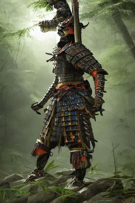 An Epic Samurai In Full Armor In A Mysterious Japanese Stable