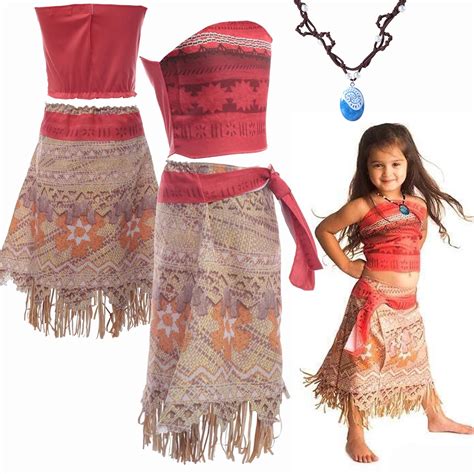 Dress up Vaiana Moana Princess Costume Dress Necklace Girl Halloween ...