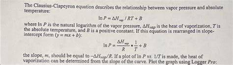 Solved The Clausius Clapeyron Equation Describes The Chegg