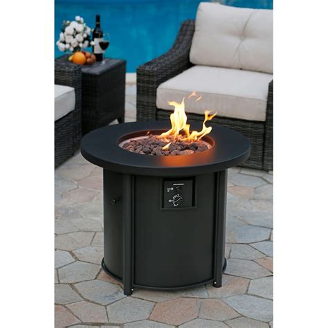 Style Selections 30 In W Black Steel Round Propane Gas Fire Pit Table Srgf21626x At