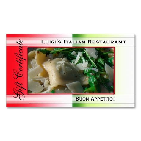 Italian Restaurant Gift Certificate Template Double-Sided Standard ...