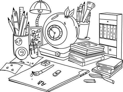 School Stationery Coloring Page Isolated White Background