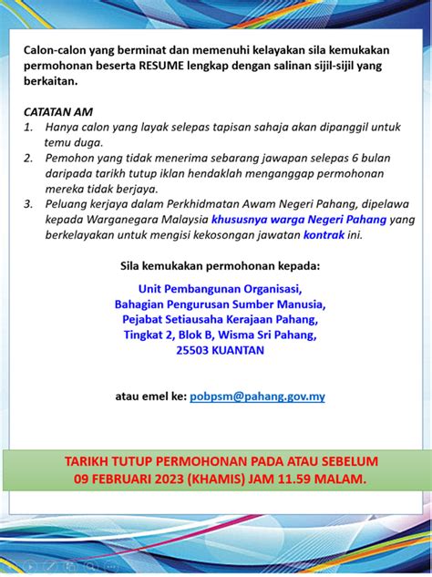 Iklan Jawatan Pejabat Setiausaha Kerajaan Negeri Pahang Jobs Hub