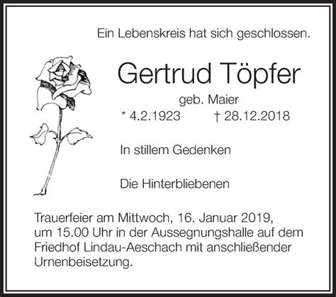 Traueranzeigen von Gertrud Töpfer schwaebische de Trauerportal