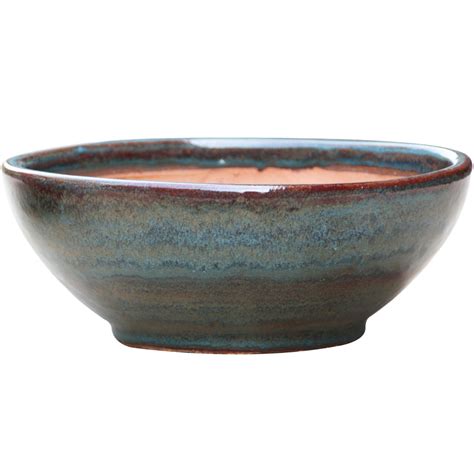 Shop Allen Roth In X In Blue Gray Ceramic Low Bowl Planter At