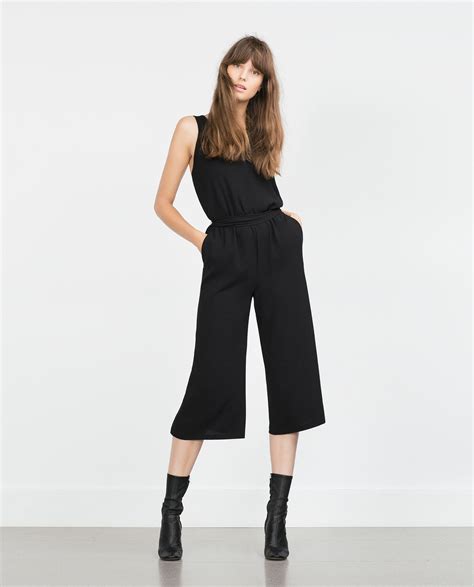 Zara Cropped Jumpsuit In Black Lyst