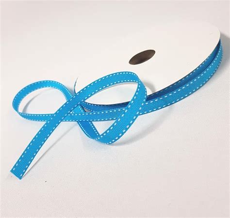 Saddle Stitch Ribbon Aqua White Stitch 10mm Desflora