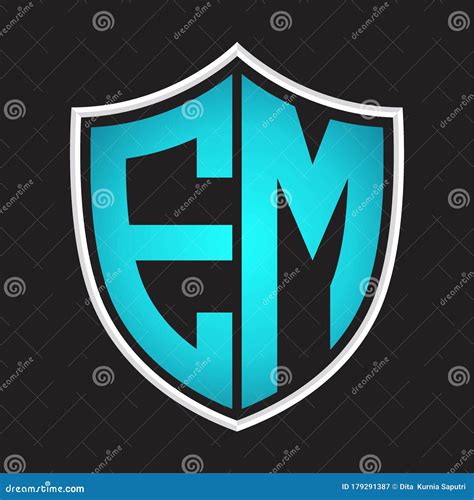 EM Logo Monogram With Shield Shape Isolated Blue Colors On Outline