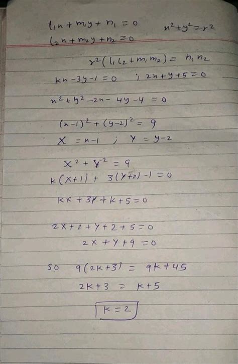 Iii Find The Value Of K K X 3 Y 1 0 2 X Y 5 0 Are Conjugatte Lines With Respect To