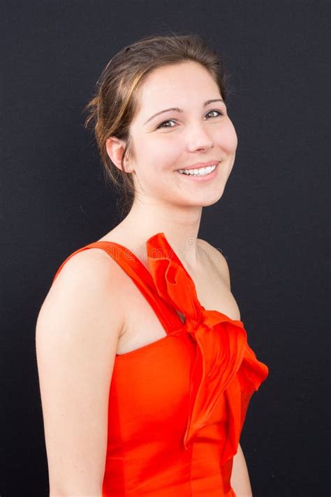 Young Pretty Woman Smiling In Red Dress Stock Image Image Of Elegant