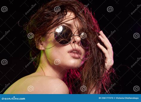 Woman Hairstyle Fashion Naked Shoulders Makeup Close Up Stock Image