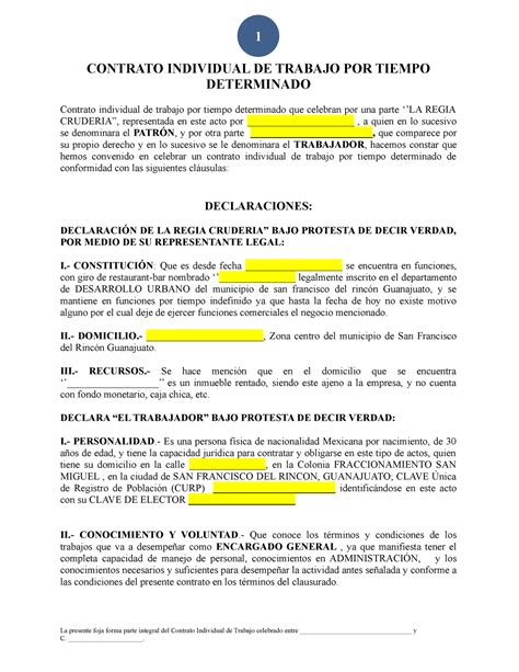 Contrato Tiempo Determinado Contrato Individual De Trabajo Por Tiempo