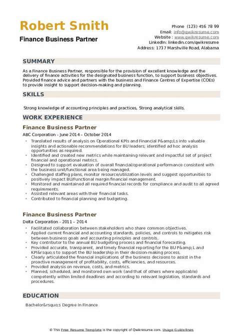 Finance Business Partner Resume Samples QwikResume