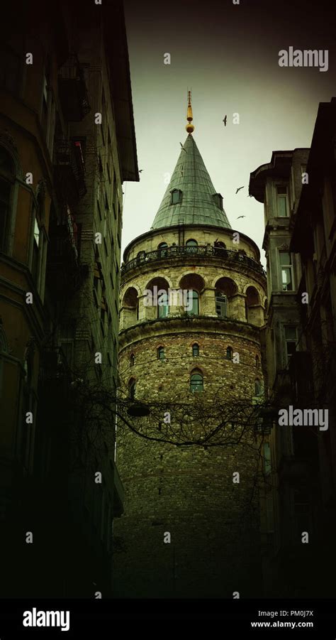 View Of Old Narrow Street With The Galata Tower Stock Photo Alamy