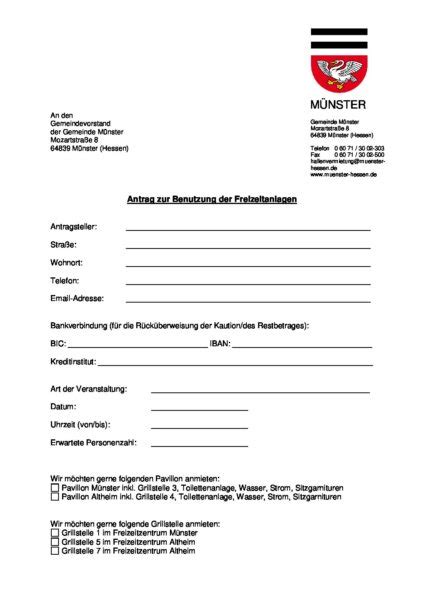 Gemeindeverwaltung Münster in Hessen Antragsformular für