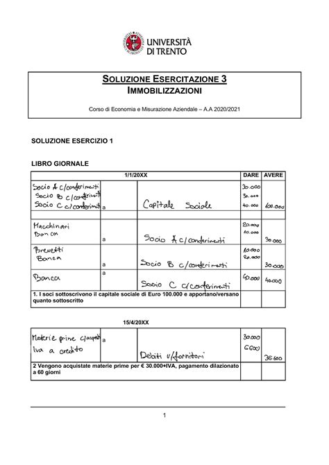 E3 Soluzione 06112019 Esercitazione Del Corso Di Economia Aziendale