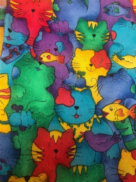 Timeless Treasures Fabric Colorful Cats 12 Yard Etsy Timeless