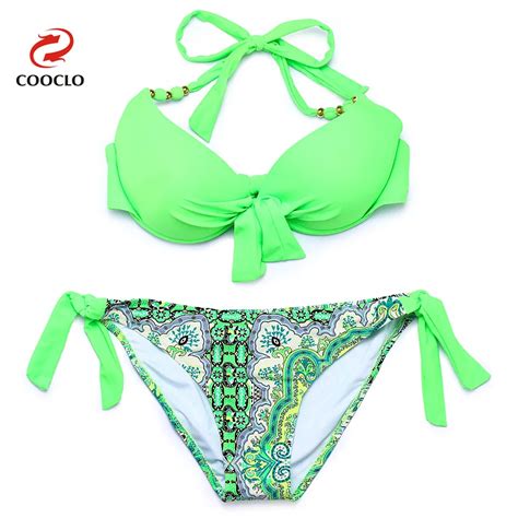 Cooclo Bikini 2017 Push Up Swimwear Women Swimsuits Halter Floral Vintage Bikinis Set Swimming