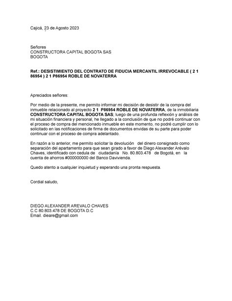 Carta De Desistimiento De Compra De Inmueble Compartir Carta Hot Sex