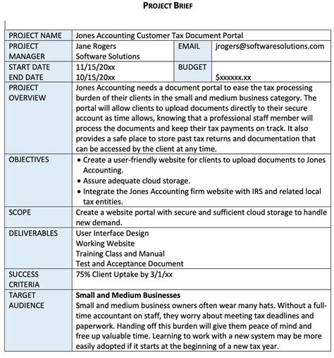 Project Brief Template Project Management Docs