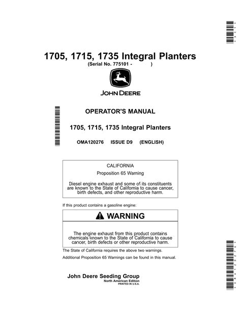 John Deere 1705, 1715, 1735 Integral Planter Operator Manual OMA120276